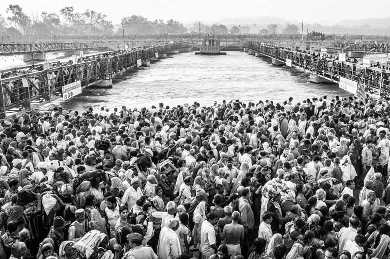 Rush of pilgrims for Kumbh Snan in river Ganga at Har ki Pauri, Haridwar, Uttarakhand
